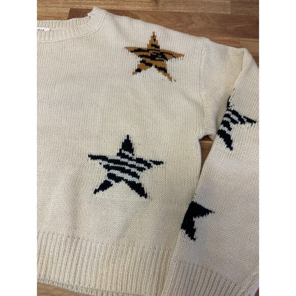 Storia Crop Sweater with Stars Cream with animal print stars knit Womens XSmall - Picture 3 of 6
